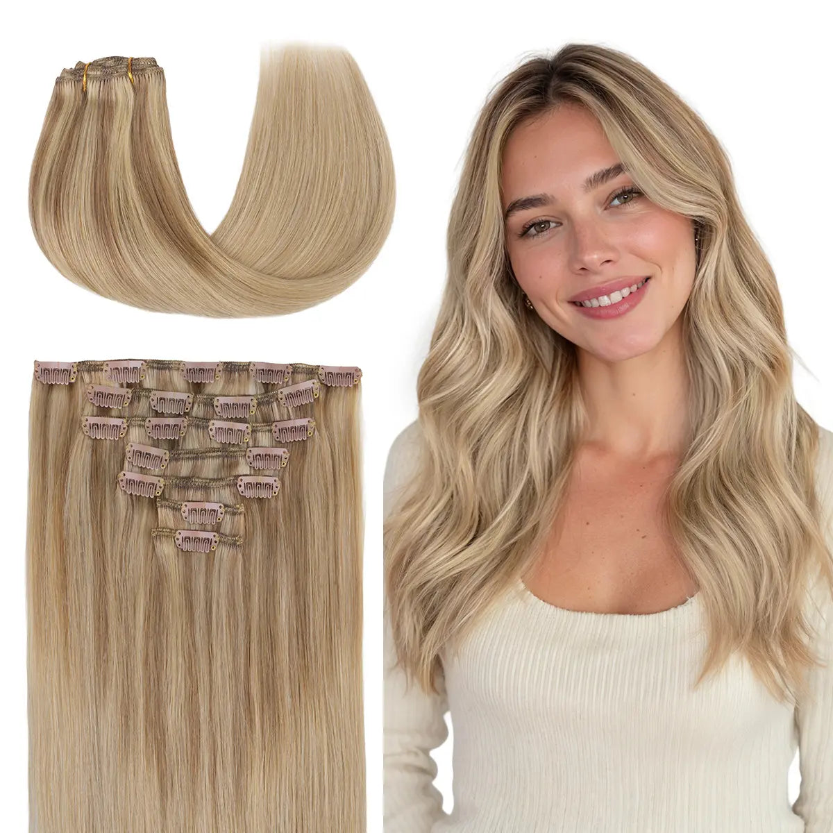 Hair Extensions Clip in Human Hair Natural Straight Remy Hair Easy To Style Soft Clip ins for Women