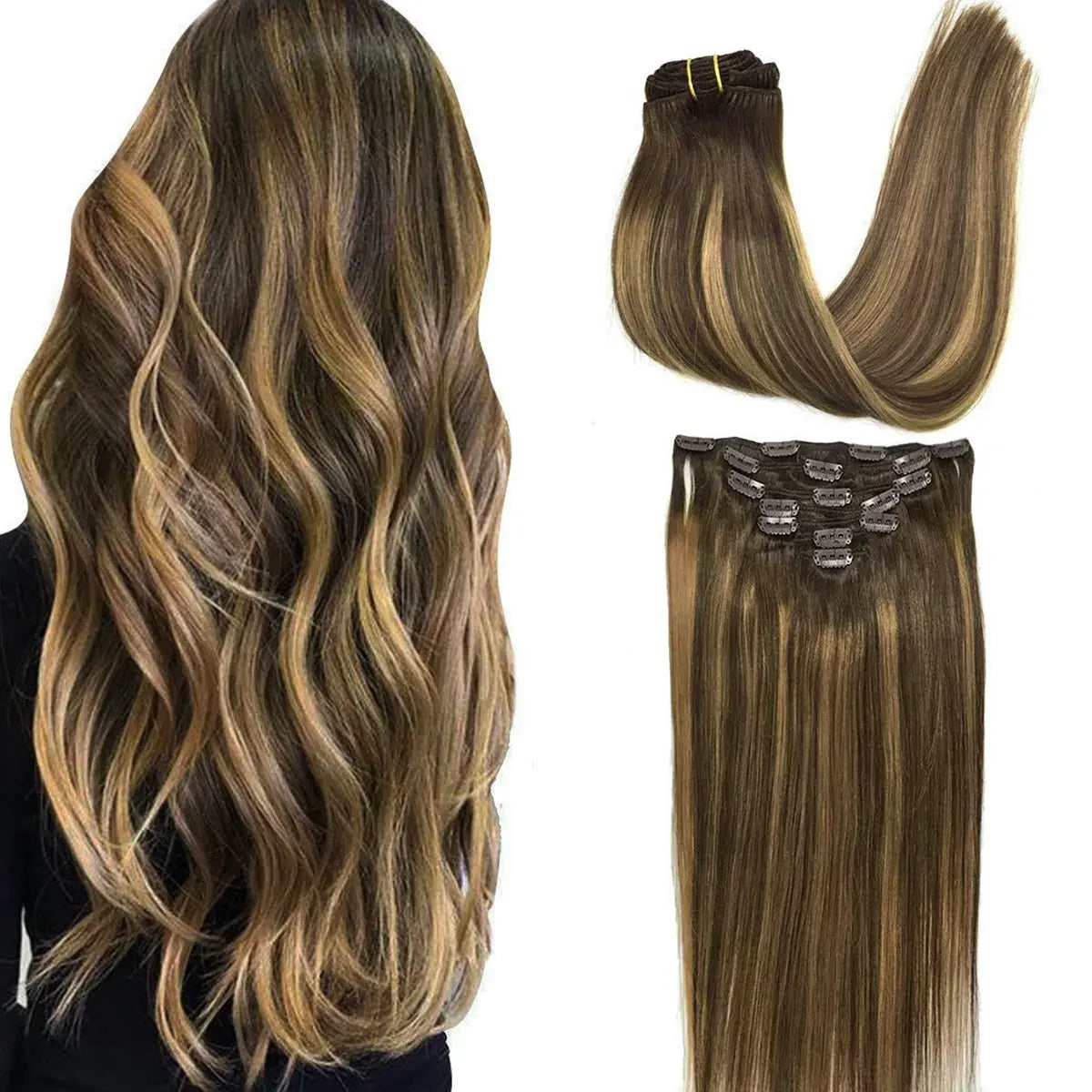 GOO GOO Hair Extensions Clip in Human Hair Natural Straight Remy Hair Easy To Style Soft Clip ins for Women
