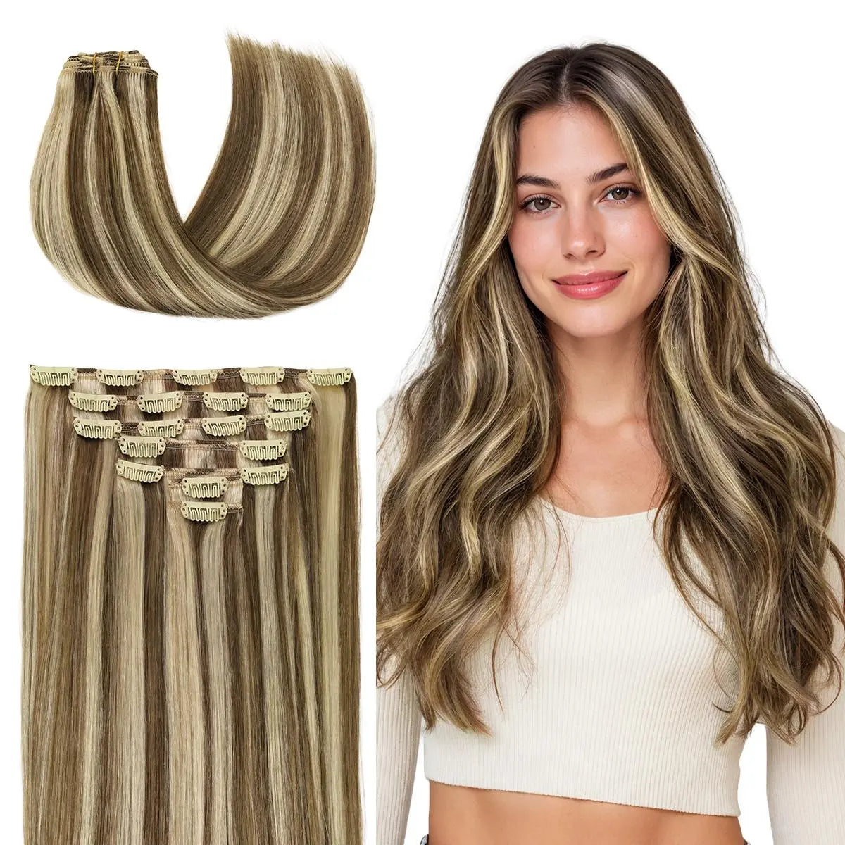 GOO GOO Hair Extensions Clip in Human Hair Natural Straight Remy Hair Easy To Style Soft Clip ins for Women