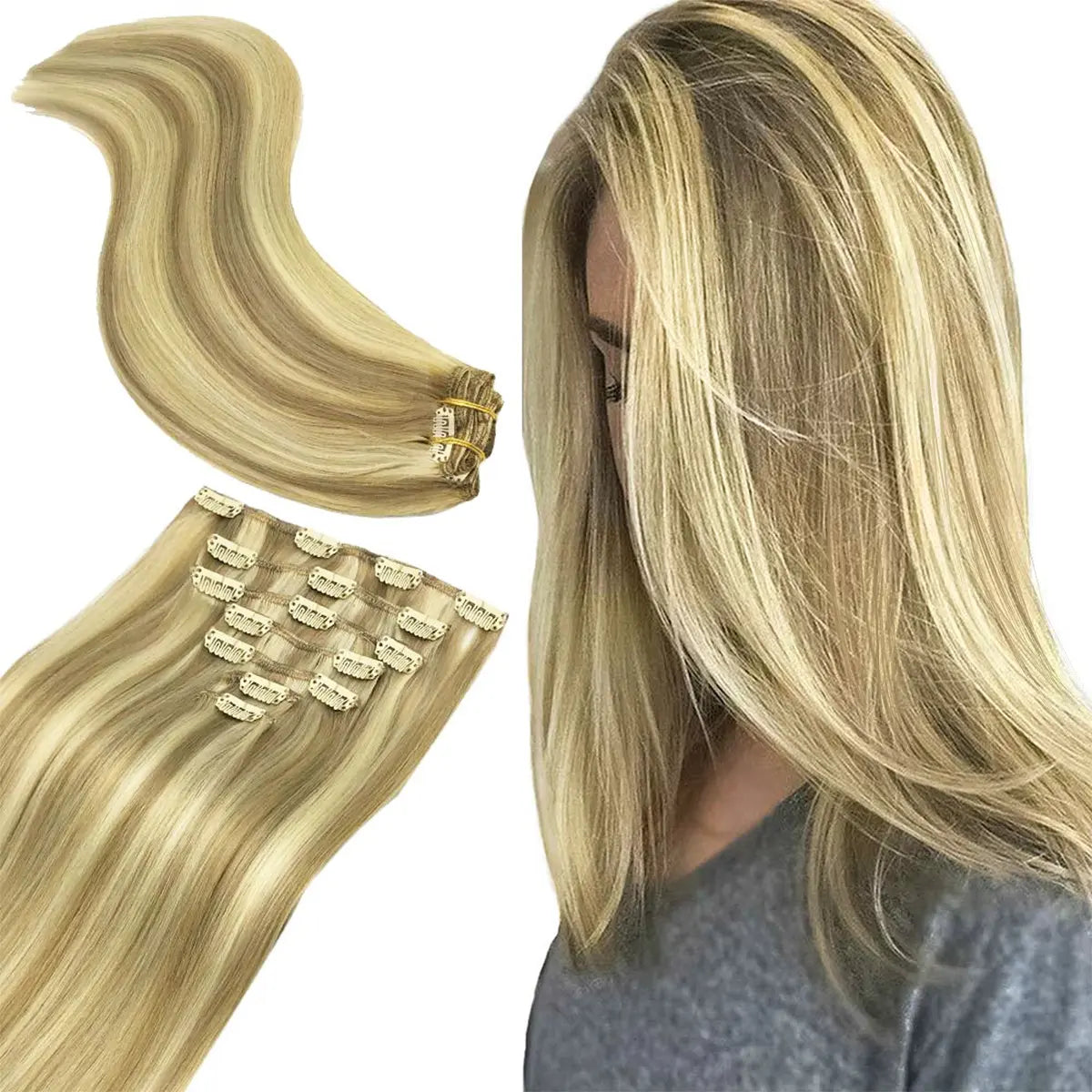 Hair Extensions Clip in Human Hair Natural Straight Remy Hair Easy To Style Soft Clip ins for Women