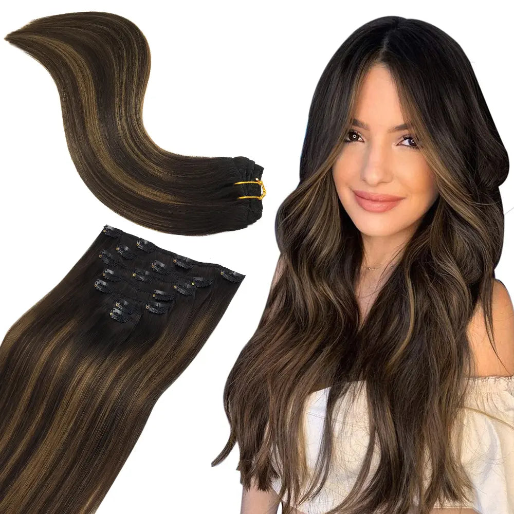 Hair Extensions Clip in Human Hair Natural Straight Remy Hair Easy To Style Soft Clip ins for Women