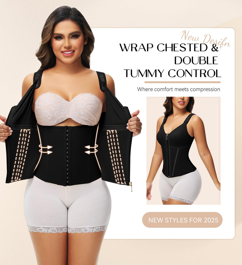 Waist Shapewear for Women with Bra Tummy Control Girdle Workout Shapewear with Adjustable Shoulder Strap