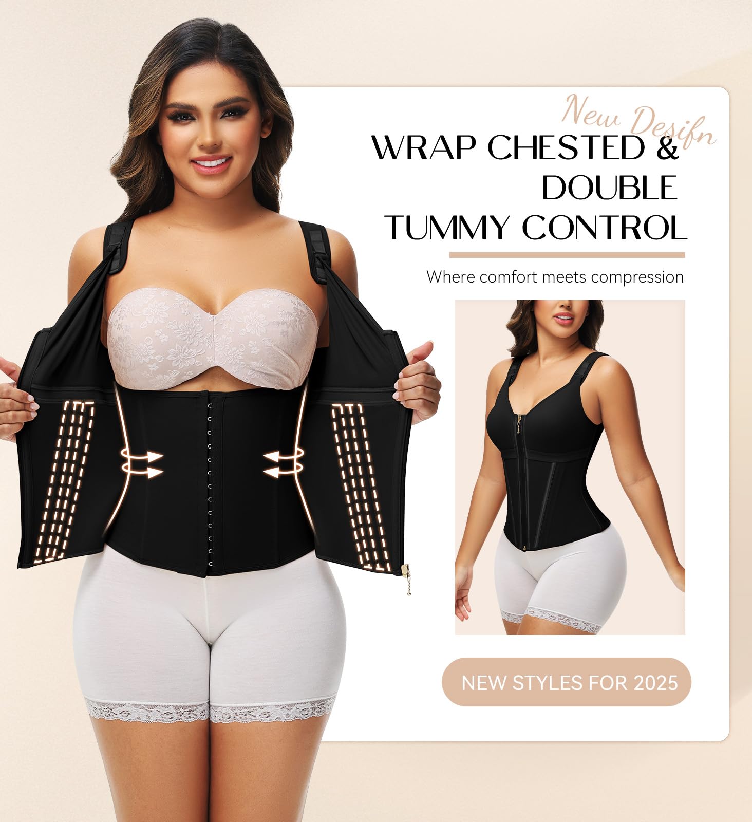 Waist Shapewear for Women with Bra Tummy Control Girdle Workout Shapewear with Adjustable Shoulder Strap