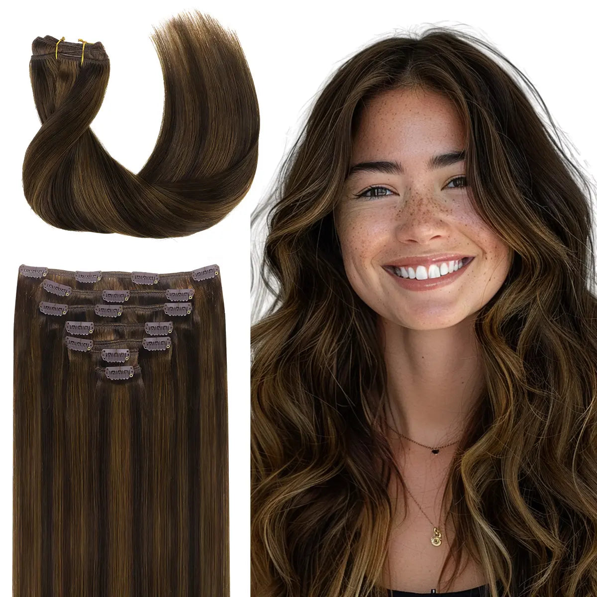 Hair Extensions Clip in Human Hair Natural Straight Remy Hair Easy To Style Soft Clip ins for Women