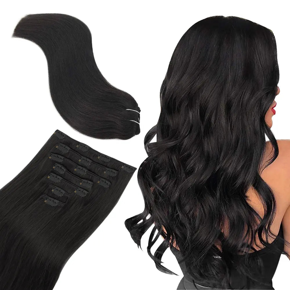 Hair Extensions Clip in Human Hair Natural Straight Remy Hair Easy To Style Soft Clip ins for Women