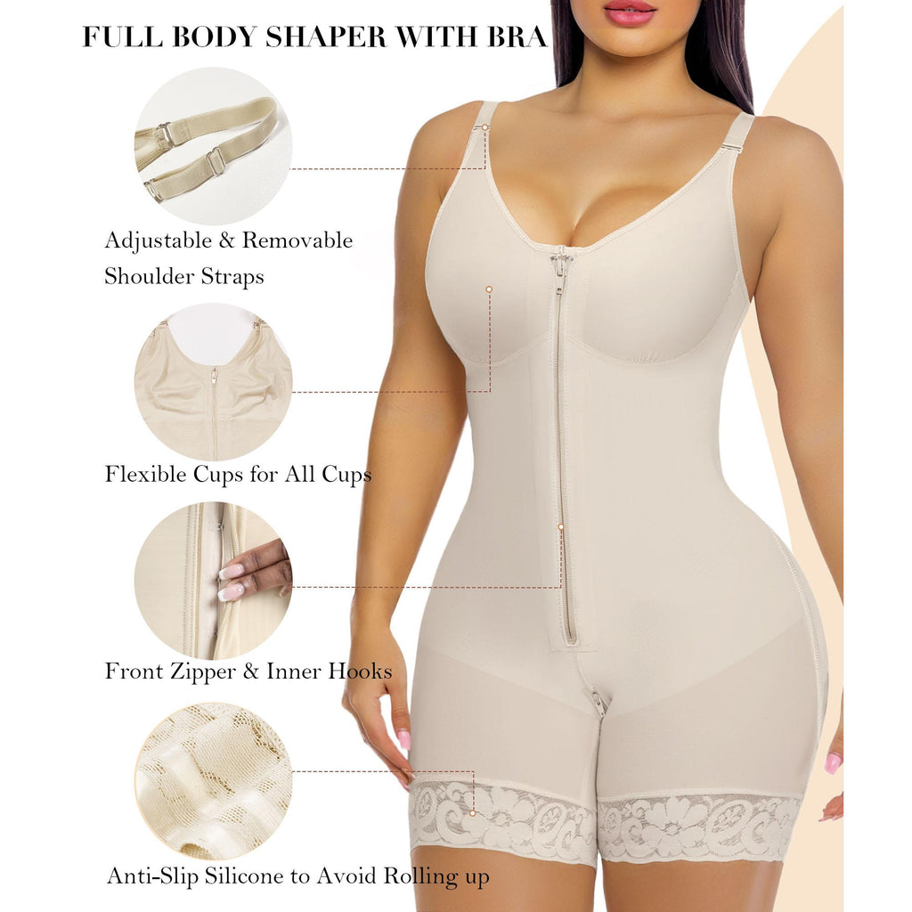 Women’s  Fajas Colombianas shapewear  Tummy Control Butt Lifter Shaper with Zipper Crotch detachable shoulder strap