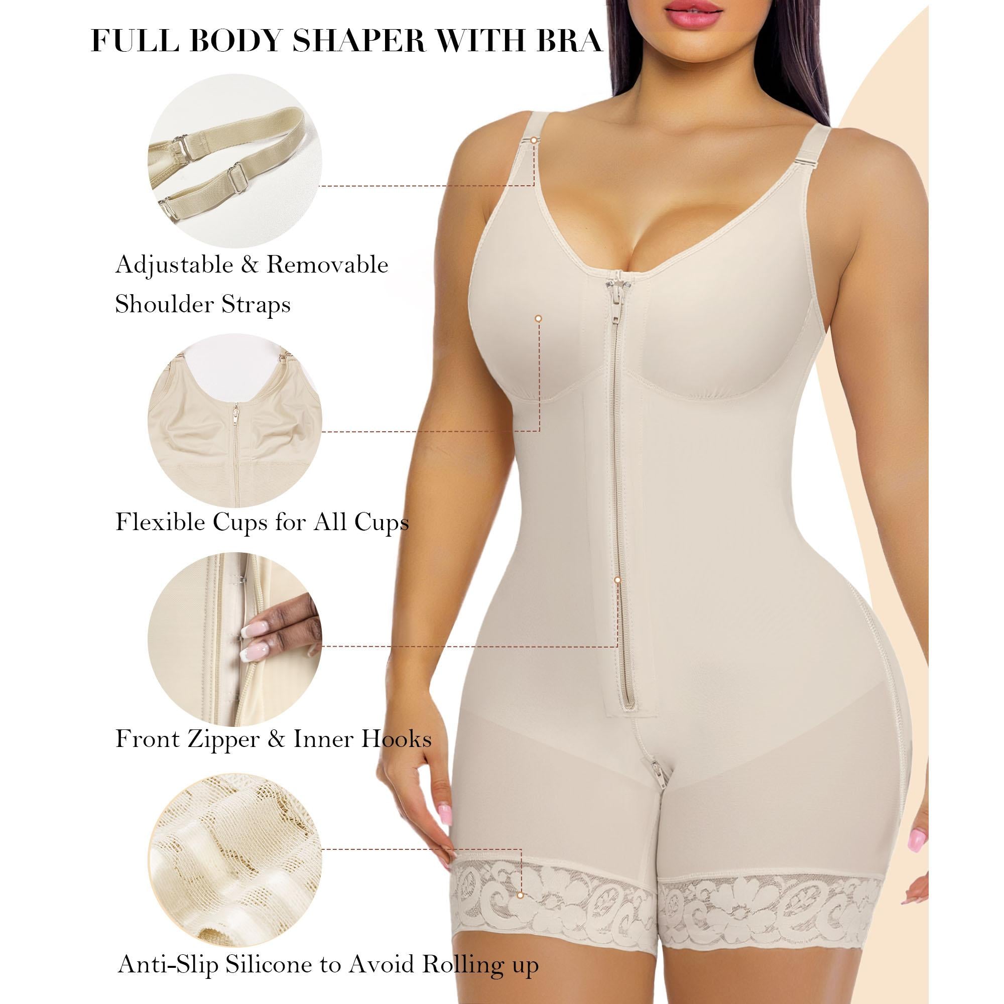 Women’s  Fajas Colombianas shapewear  Tummy Control Butt Lifter Shaper with Zipper Crotch detachable shoulder strap