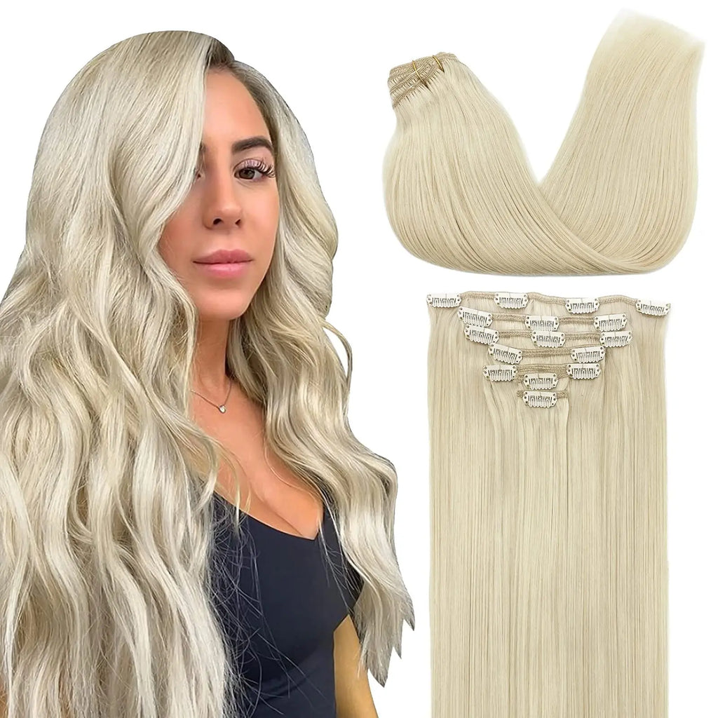 Hair Extensions Clip in Human Hair Natural Straight Remy Hair Easy To Style Soft Clip ins for Women
