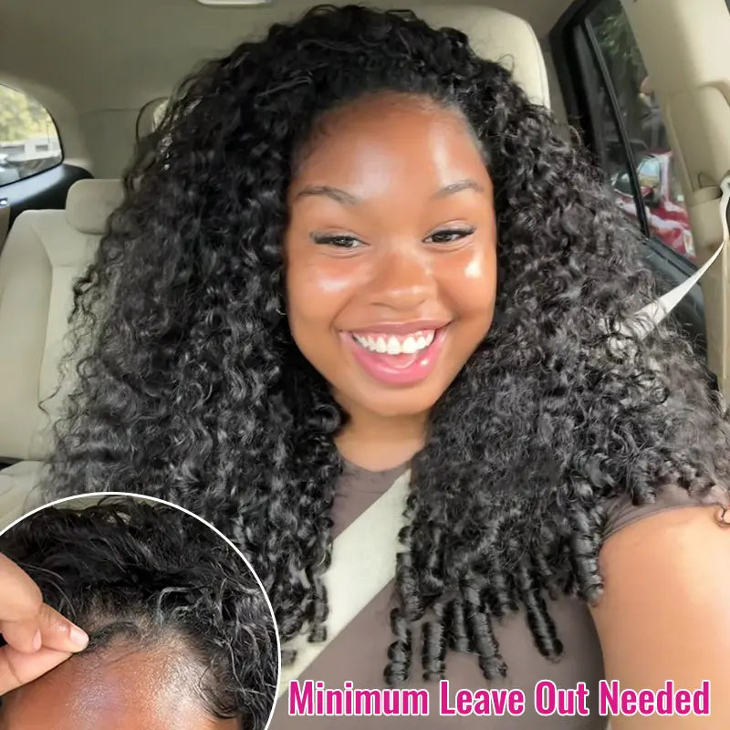 HAIR 250% Kinky Curly Wear Go Half Wig Invisible Hairline 150% & 180% Glueless Human Hair Wigs With Draw-strings No Lace Seamless Flip Over Wig Updo Down Style 10 Seconds Flip-over Wig Beginner-friendly#greenish#TikTokShopSpringGlowUp
