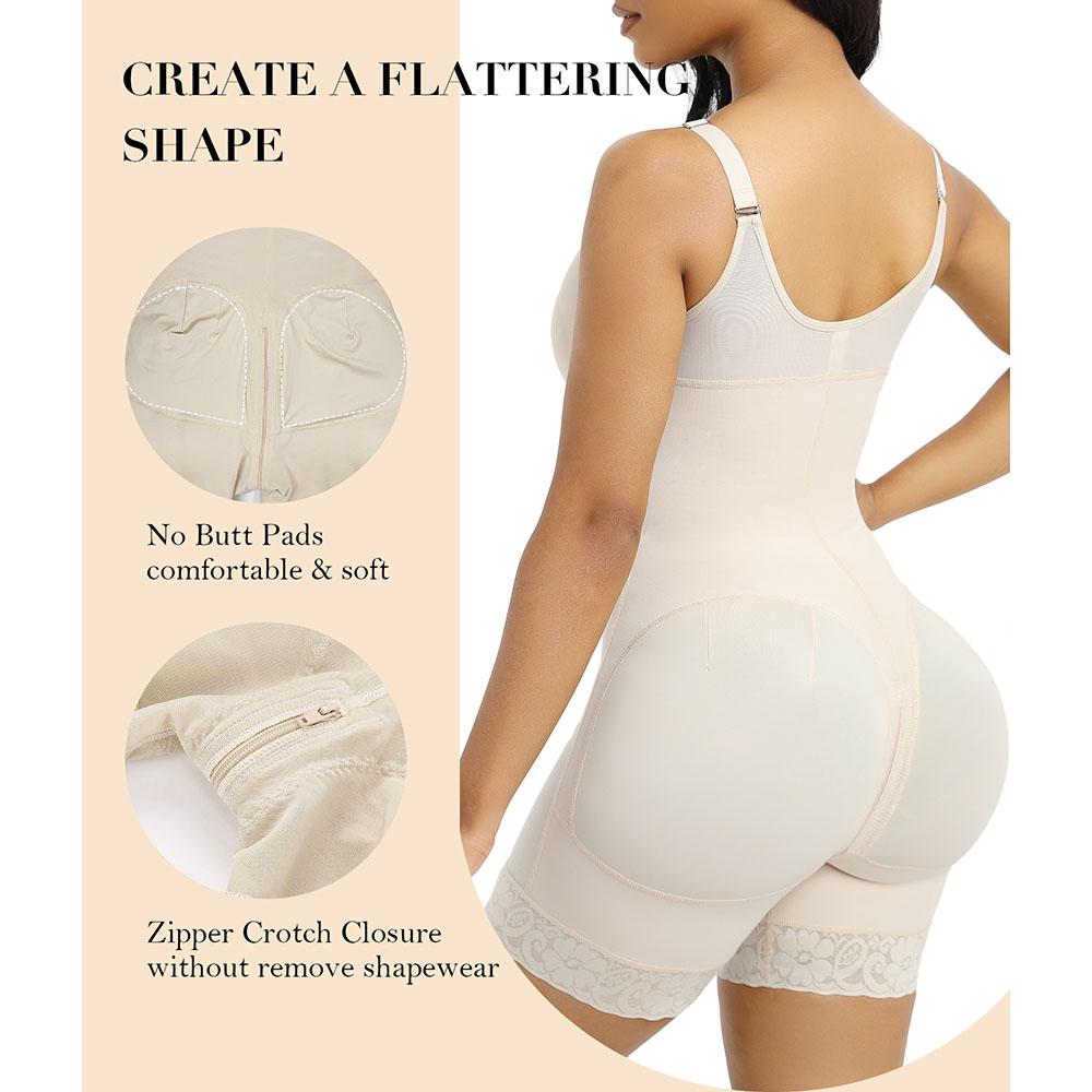 Women’s  Fajas Colombianas shapewear  Tummy Control Butt Lifter Shaper with Zipper Crotch detachable shoulder strap