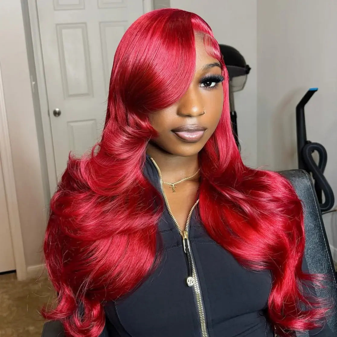 613 Blonde and Neon Red Straight and Body Wave HD Transparent 13x6 Lace Front Human Hair Wigs for Women Glueless Brazilian Lace Frontal PrePlucked Wig