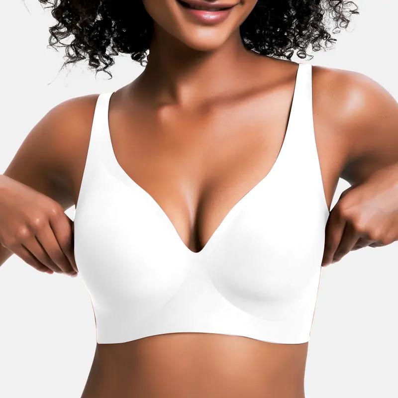 Jelly Wireless Womens Comfortable Wireless Bras Push Up Bralettes Seamless Tshirts Bras Deep V Everyday Bras 2025
