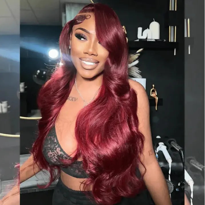613 Blonde and Neon Red Straight and Body Wave HD Transparent 13x6 Lace Front Human Hair Wigs for Women Glueless Brazilian Lace Frontal PrePlucked Wig