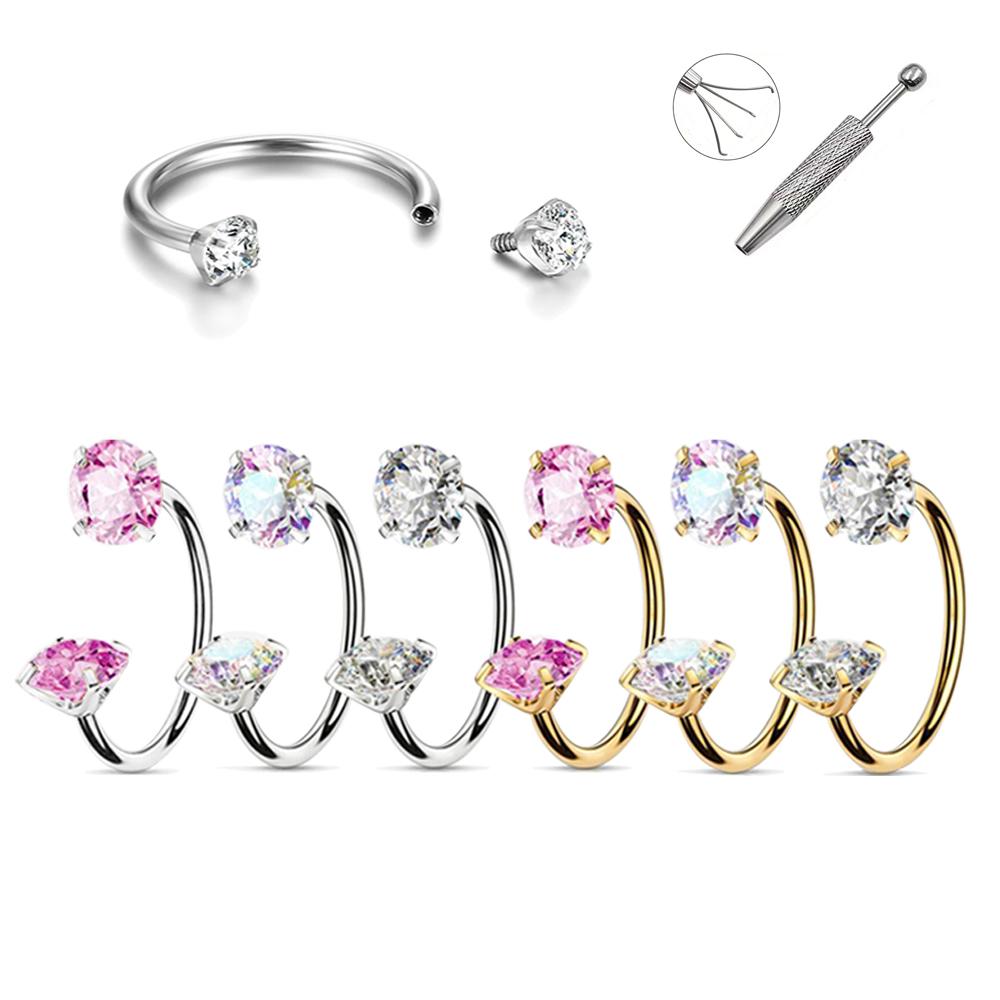 18G Titanium Internally Threaded Nose Ring - Hypoallergenic Horseshoe Hoop with CZ Gem 8mmfor Septum/Nostril Piercing