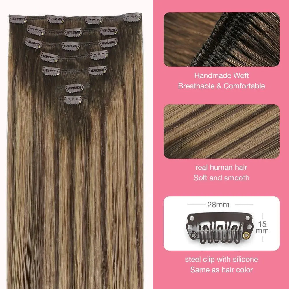Hair Extensions Clip in Human Hair Natural Straight Remy Hair Easy To Style Soft Clip ins for Women