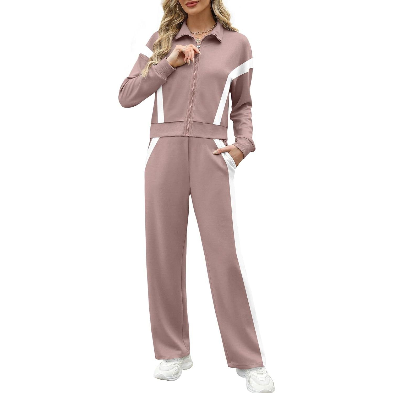 WIHOLL Lounge Sets for Women 2025 Sweatsuit 2 Piece Outfits Sweatshirt Wide Leg Sweatpant Tracksuit Matching Set 2025