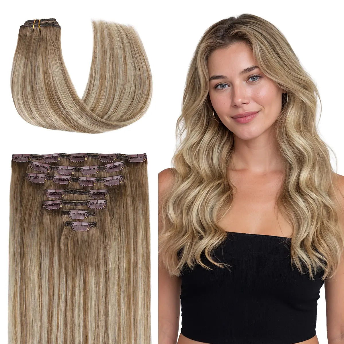 GOO GOO Hair Extensions Clip in Human Hair Natural Straight Remy Hair Easy To Style Soft Clip ins for Women