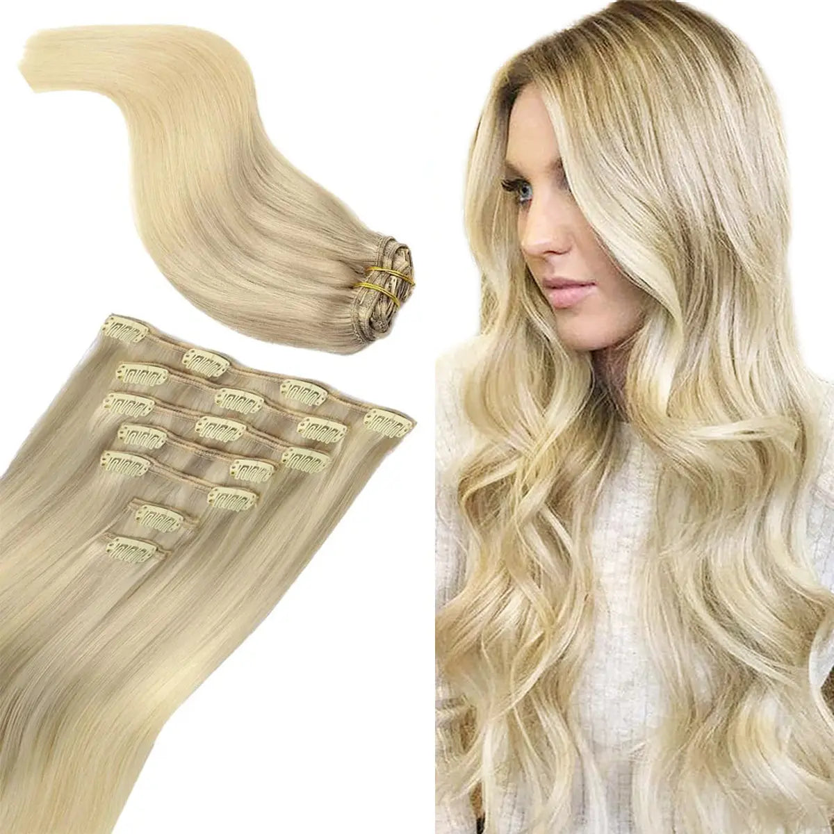 Hair Extensions Clip in Human Hair Natural Straight Remy Hair Easy To Style Soft Clip ins for Women