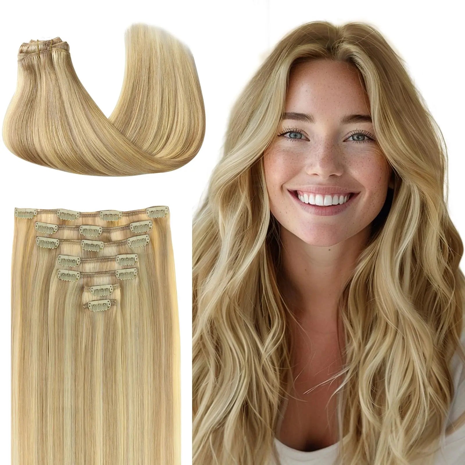 Hair Extensions Clip in Human Hair Natural Straight Remy Hair Easy To Style Soft Clip ins for Women