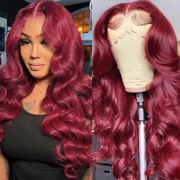 Tuneful HD Transparent 13x6 Lace Front Hair Wigs P4/27 Highlight Raw Brazilian Body Wave Pre Plucked Human Hair Wig 180 Density 99j Lace Frontal Wigs For Women