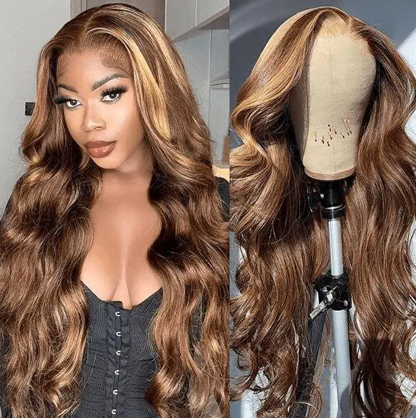 Tuneful HD Transparent 13x6 Lace Front Hair Wigs P4/27 Highlight Raw Brazilian Body Wave Pre Plucked Human Hair Wig 180 Density 99j Lace Frontal Wigs For Women