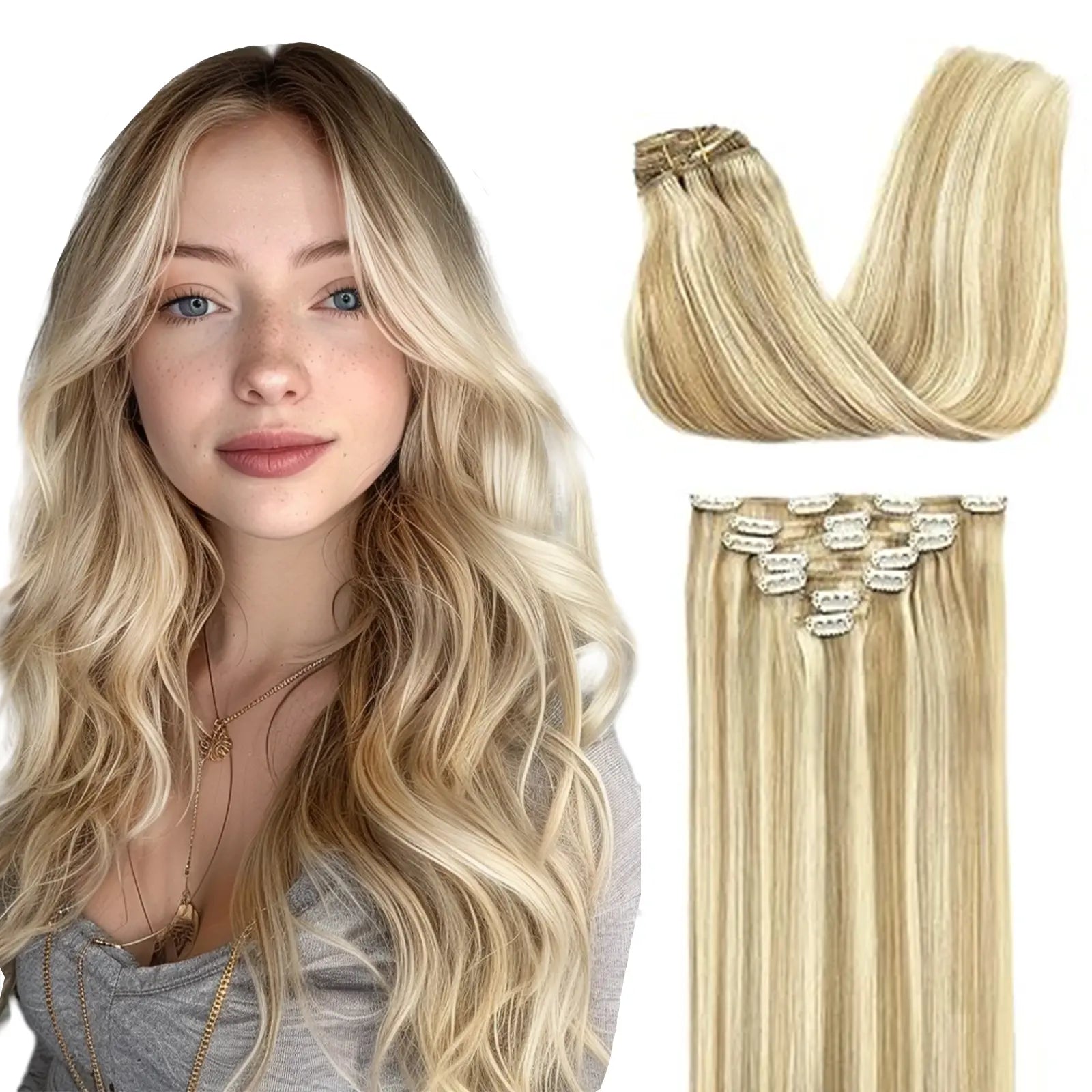 GOO GOO Hair Extensions Clip in Human Hair Natural Straight Remy Hair Easy To Style Soft Clip ins for Women
