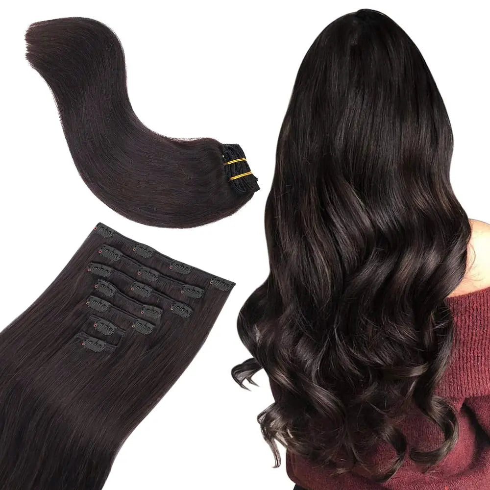 GOO GOO Hair Extensions Clip in Human Hair Natural Straight Remy Hair Easy To Style Soft Clip ins for Women
