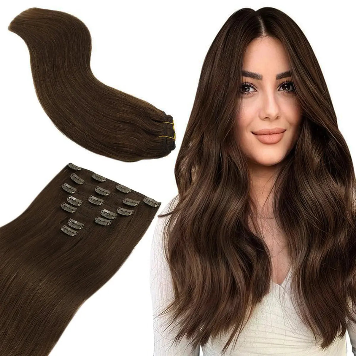 GOO GOO Hair Extensions Clip in Human Hair Natural Straight Remy Hair Easy To Style Soft Clip ins for Women