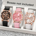 3PCs elegant roman numerals quartz watches-rose Golden case with black, pink, & white faux leather straps, date display-ideal gift set
