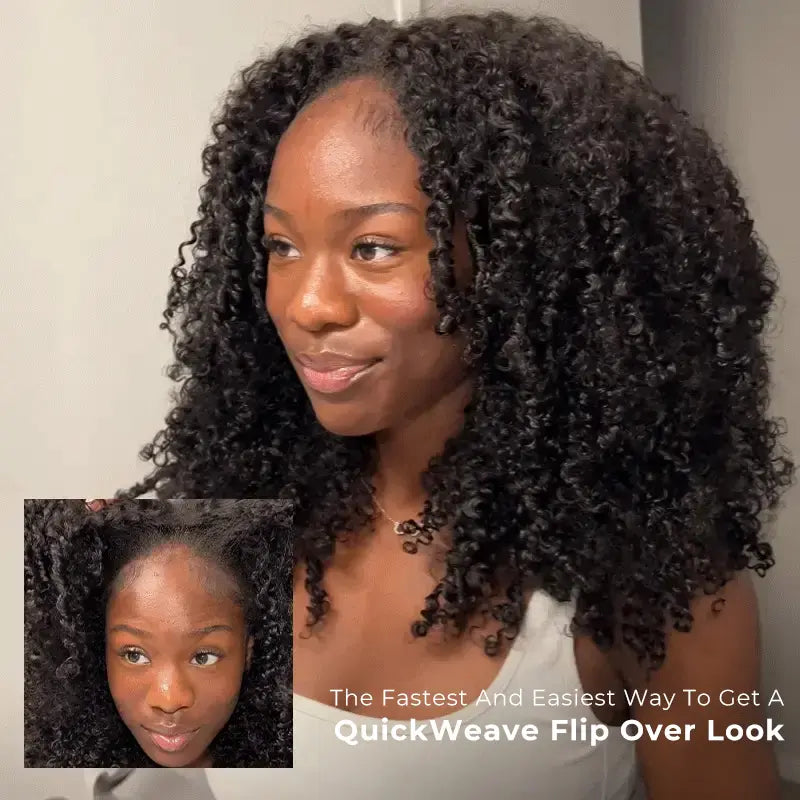 HAIR 250% Kinky Curly Wear Go Half Wig Invisible Hairline 150% & 180% Glueless Human Hair Wigs With Draw-strings No Lace Seamless Flip Over Wig Updo Down Style 10 Seconds Flip-over Wig Beginner-friendly#greenish#TikTokShopSpringGlowUp