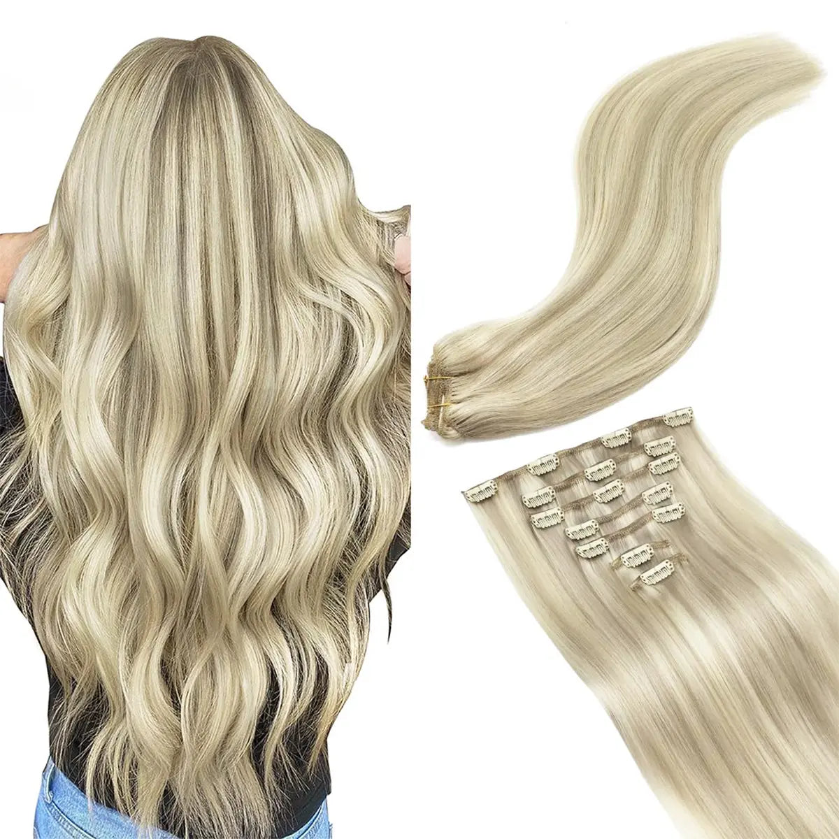 GOO GOO Hair Extensions Clip in Human Hair Natural Straight Remy Hair Easy To Style Soft Clip ins for Women