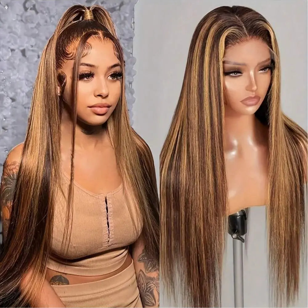 Tuneful HD Transparent 13x6 Lace Front Hair Wigs P4/27 Highlight Raw Brazilian Body Wave Pre Plucked Human Hair Wig 180 Density 99j Lace Frontal Wigs For Women
