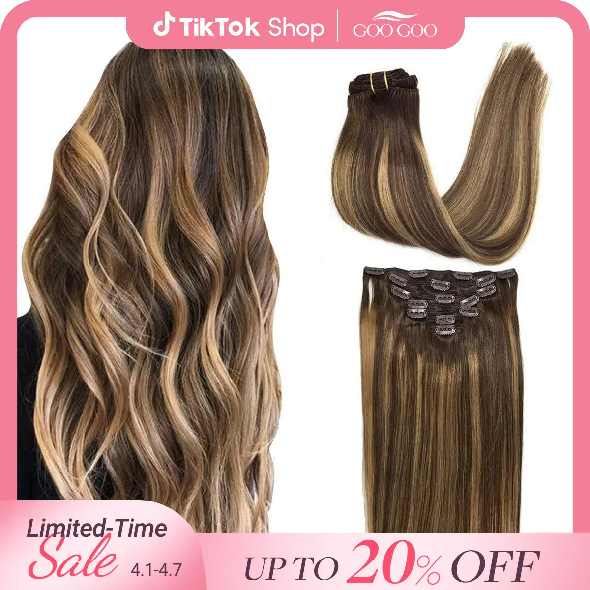 GOO GOO Hair Extensions Clip in Human Hair Natural Straight Remy Hair Easy To Style Soft Clip ins for Women